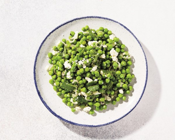 Minty green pea salad with lemon and feta