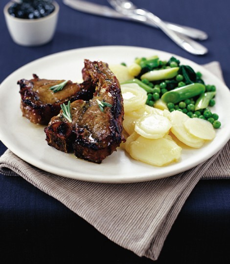 Minty lamb chops with quick boulangère potatoes