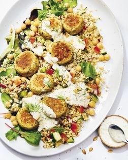 Minty tabbouleh with baked falafel and tzatziki