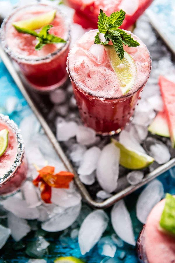 Minty watermelon cucumber margarita