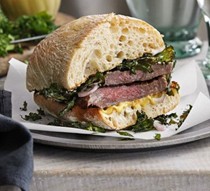 Minute steak, mustard and crisp kale sandwich