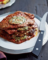 Minute steak stacks with herbed anchovy butter