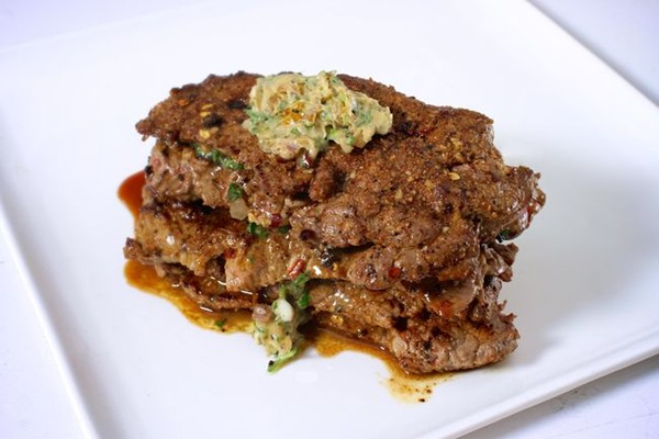 Minute steak stacks with Montreal seasoning and herbed anchovy butter