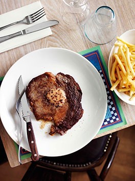 Minute steaks with red wine butter