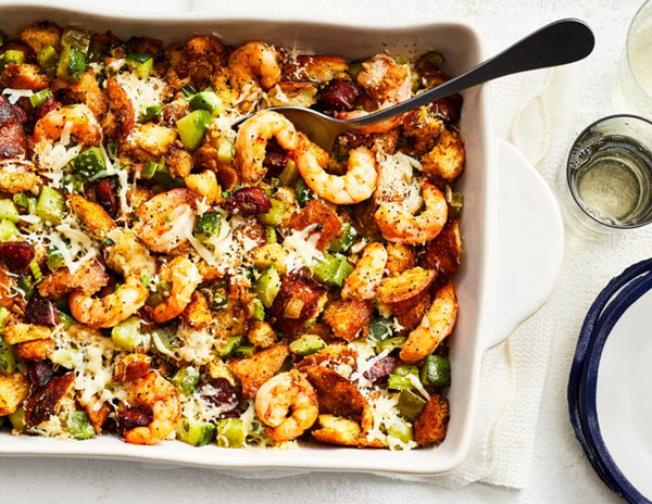Mirliton and Gulf shrimp casserole