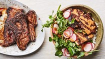 Miso- and mayo-marinated short ribs with spicy sauce