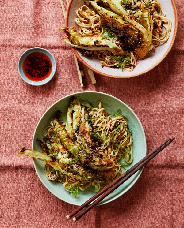 Miso and butter roasted hispi with sesame noodles