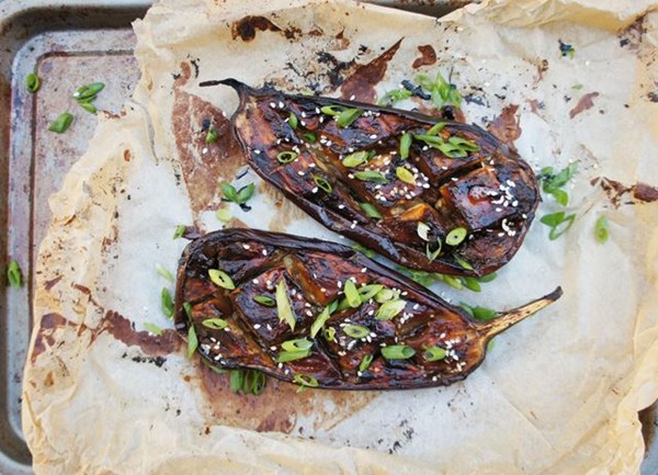 Miso and honey marinated roast aubergine