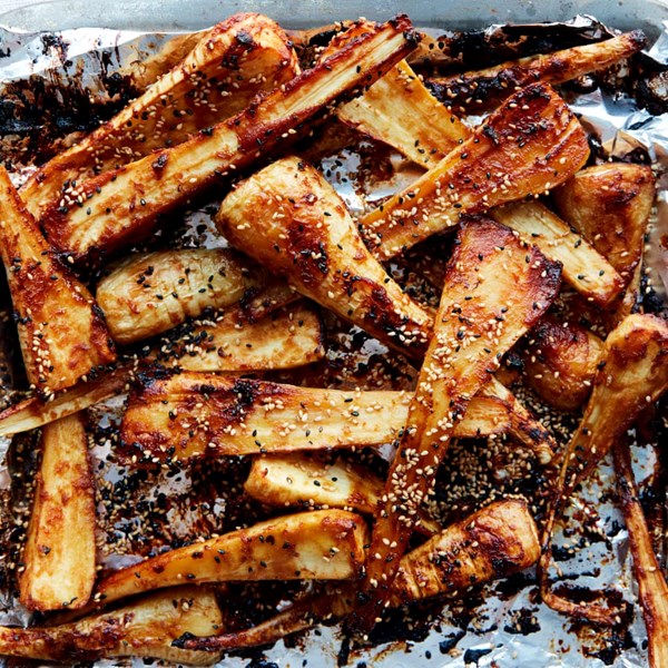 Miso and sesame roasted parsnips