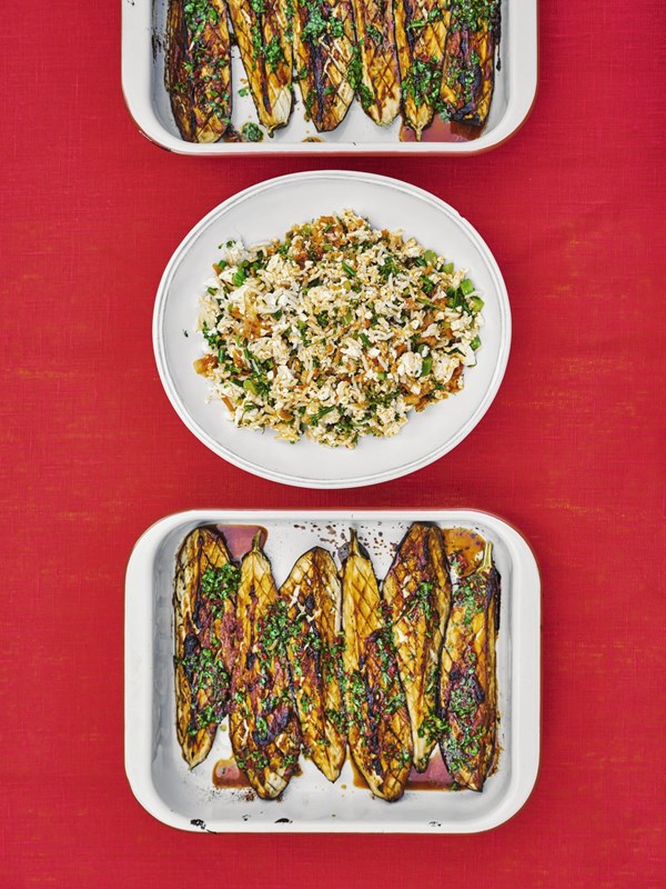 Miso aubergines 2.0 with kimchi, tenderstem & tofu fried rice