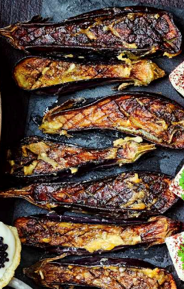 Miso baby aubergines