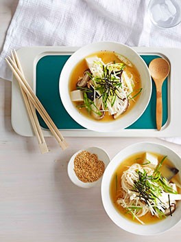 Miso broth with tofu and mushrooms