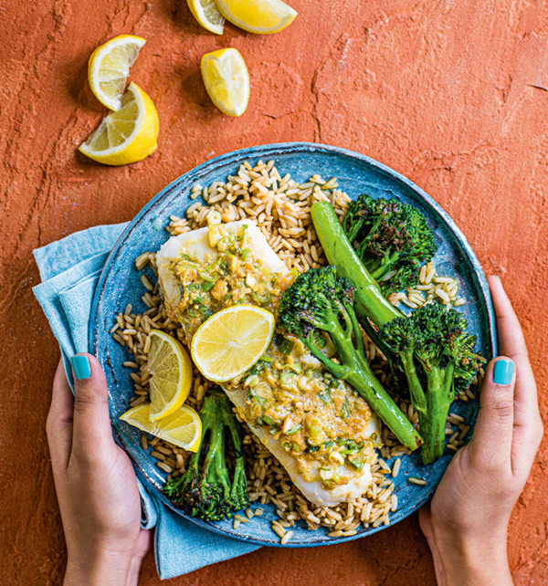 Miso butter cod with roasted broccoli [Sophie Wyburd]