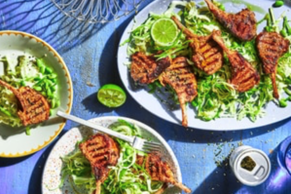 Miso butter lamb cutlets with quick Asian salad
