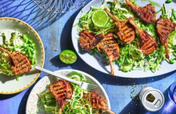 Miso butter lamb cutlets with quick Asian salad