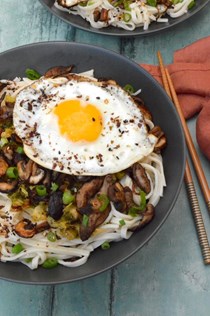 Miso butter noodles with mushrooms and cabbage