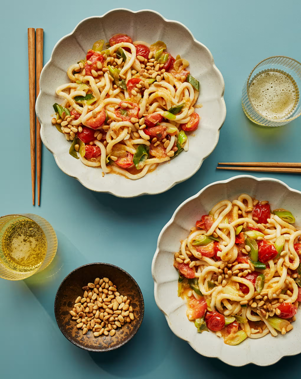 Miso butter noodles with tomatoes