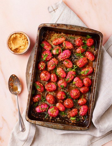 Miso buttered roast radishes