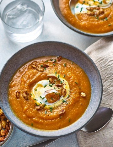 Miso butternut squash soup with tamari seeds