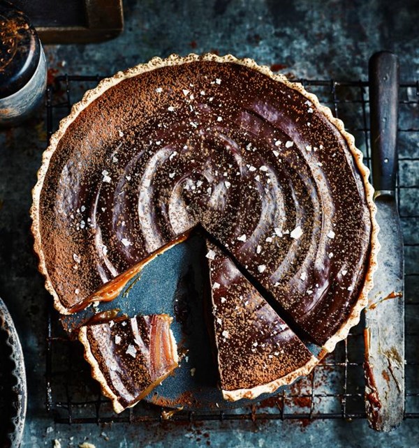 Miso butterscotch chocolate tart