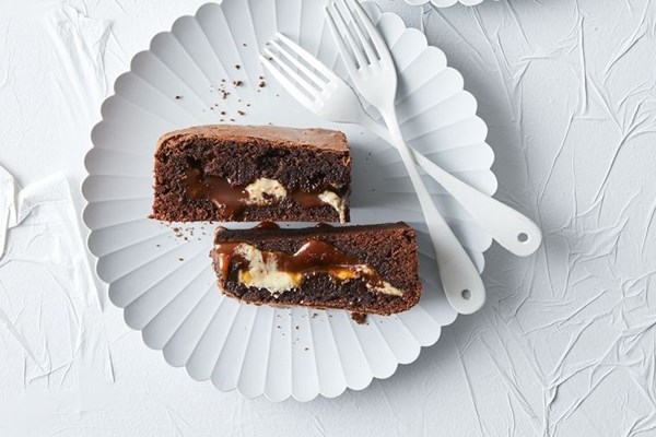 Miso caramel and tahini brownie