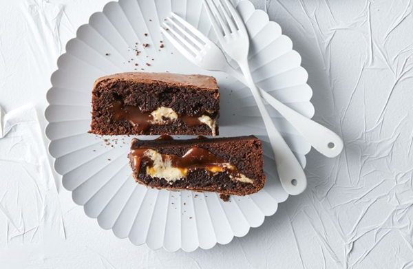 Miso caramel and tahini brownie
