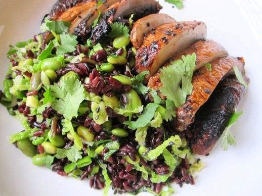 Miso-charred mushrooms and black rice salad