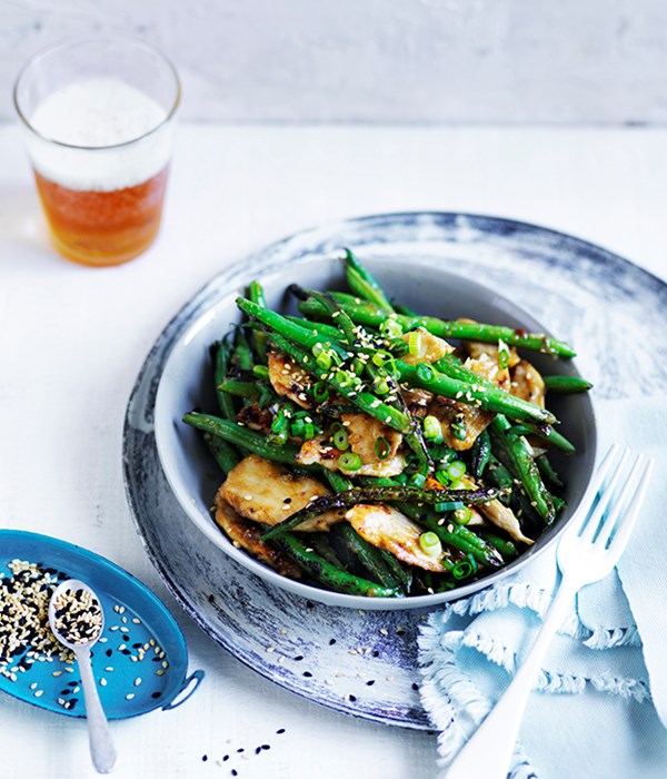 Miso chicken and green beans with sesame