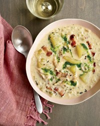 Miso clam chowder with parsley oil