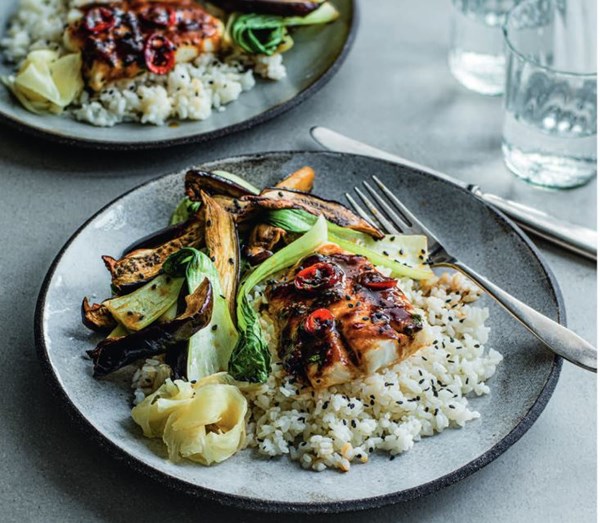 Miso cod with soy-dressed veg