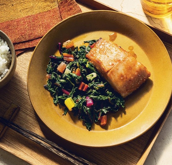 Miso cod with Swiss chard