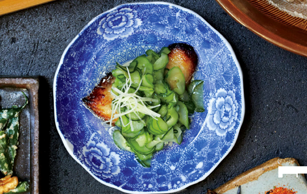 Miso-cured black cod with chilled cucumbers