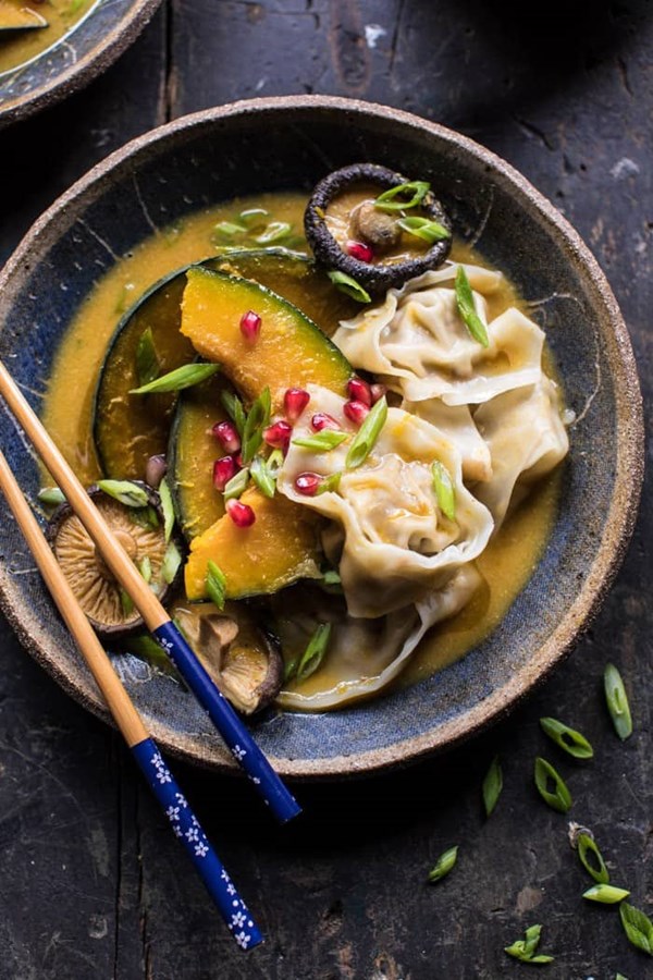Miso dumpling soup with autumn squash