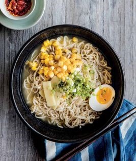 Miso-flavored ramen noodle soup with corn and butter (Miso corn bata ramen)