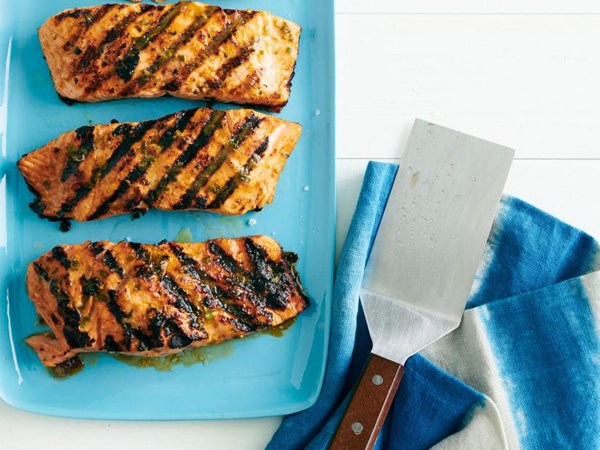 Miso-ginger marinated grilled salmon