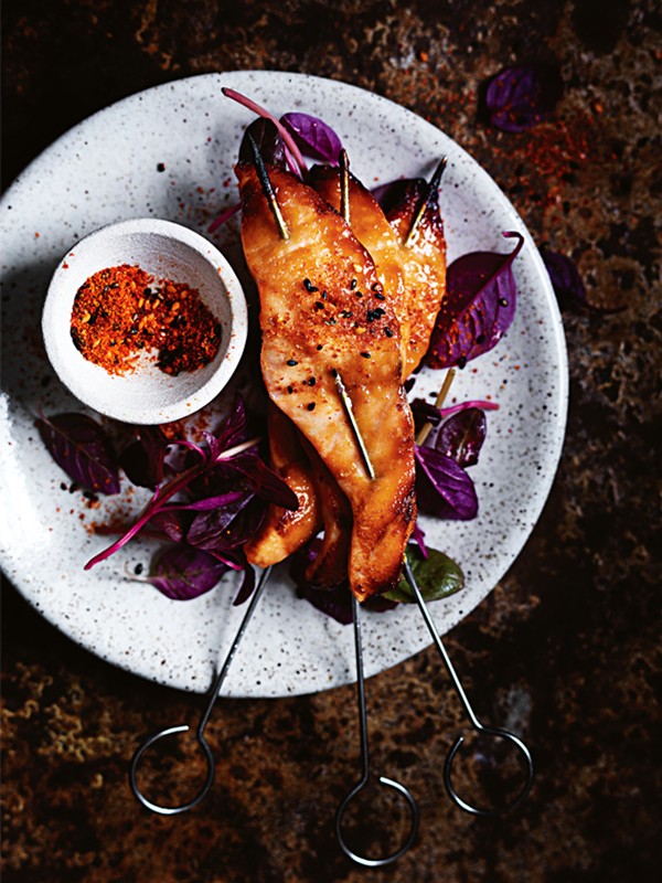 Miso-glazed salmon skewers