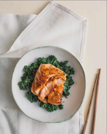 Miso-glazed salmon with wilted greens