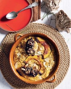 Miso kabocha risotto with roasted maitake [Adam Berkelmans]