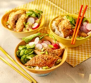 Miso mackerel rice bowl with pickled cucumber