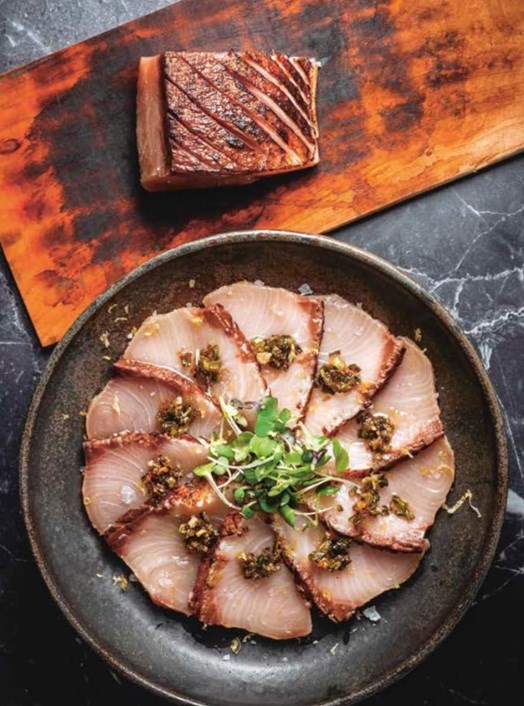 Miso-marinated yellowtail sashimi