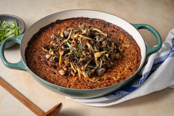 Miso mushroom crispy rice            