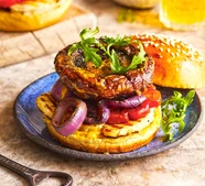 Miso mushrooms & halloumi burgers