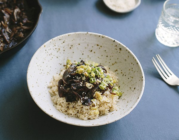 Miso mushrooms with spring onion ginger sauce