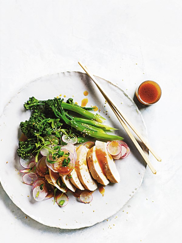 Miso-poached chicken salad