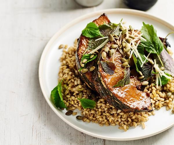 Miso-roasted pumpkin with farro