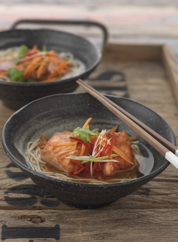 Miso salmon with soba noodles
