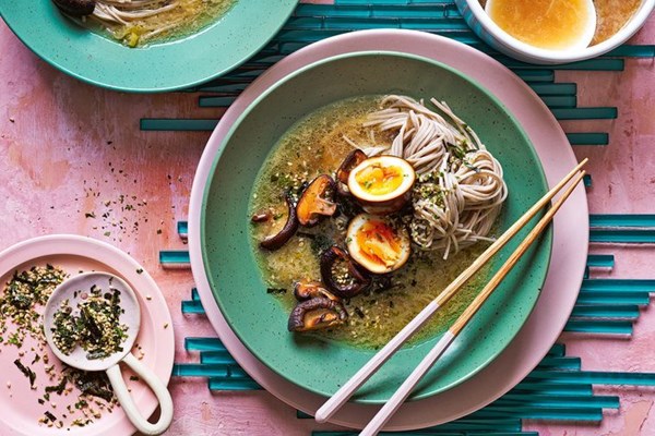 Miso soba with soy sauce eggs