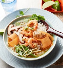 Miso soup bowl with prawns