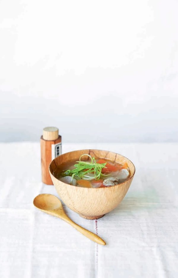 Miso soup with pork and winter vegetables