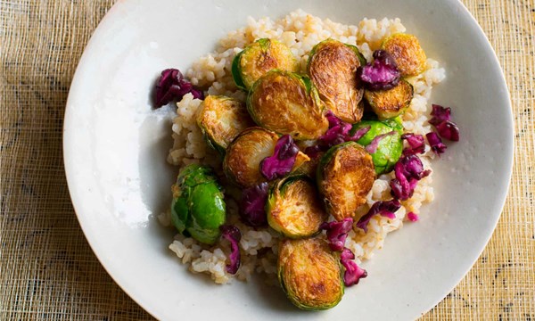 Miso sprouts, sticky brown rice and pickles